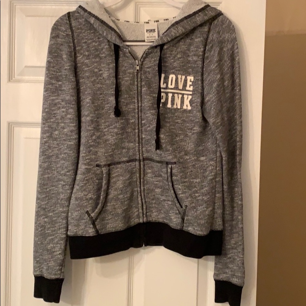 VS Pink Zip-up Gray and Black Hoodie